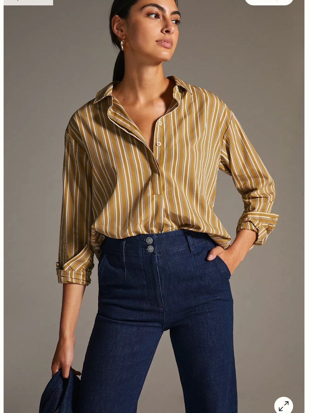 By Anthropologie Side-Button stripe Tunic Blouse sz small